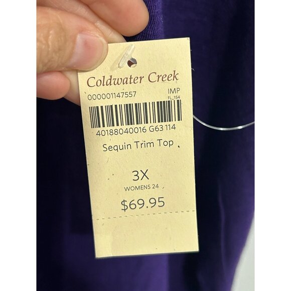 Coldwater Creek NWT Purple Sequin Embellished Short Sleeve Ruched Top Sz 3X - Picture 9 of 12